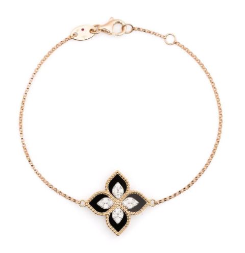 18kt rose gold diamond Princess Flower black jade bracelet